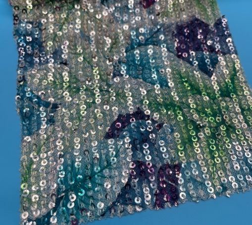 Floral Digital Print Sequin Embroidery Fabric